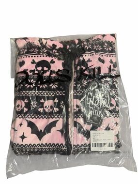Dolls Kill Pink & Black Gothic Skull Bat Zip Hoodie Jacket